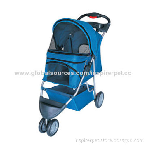Dog Stroller, 3 Wheels, Durable Fabric, Lightweight Steel Frame, Easy to Fold and Open